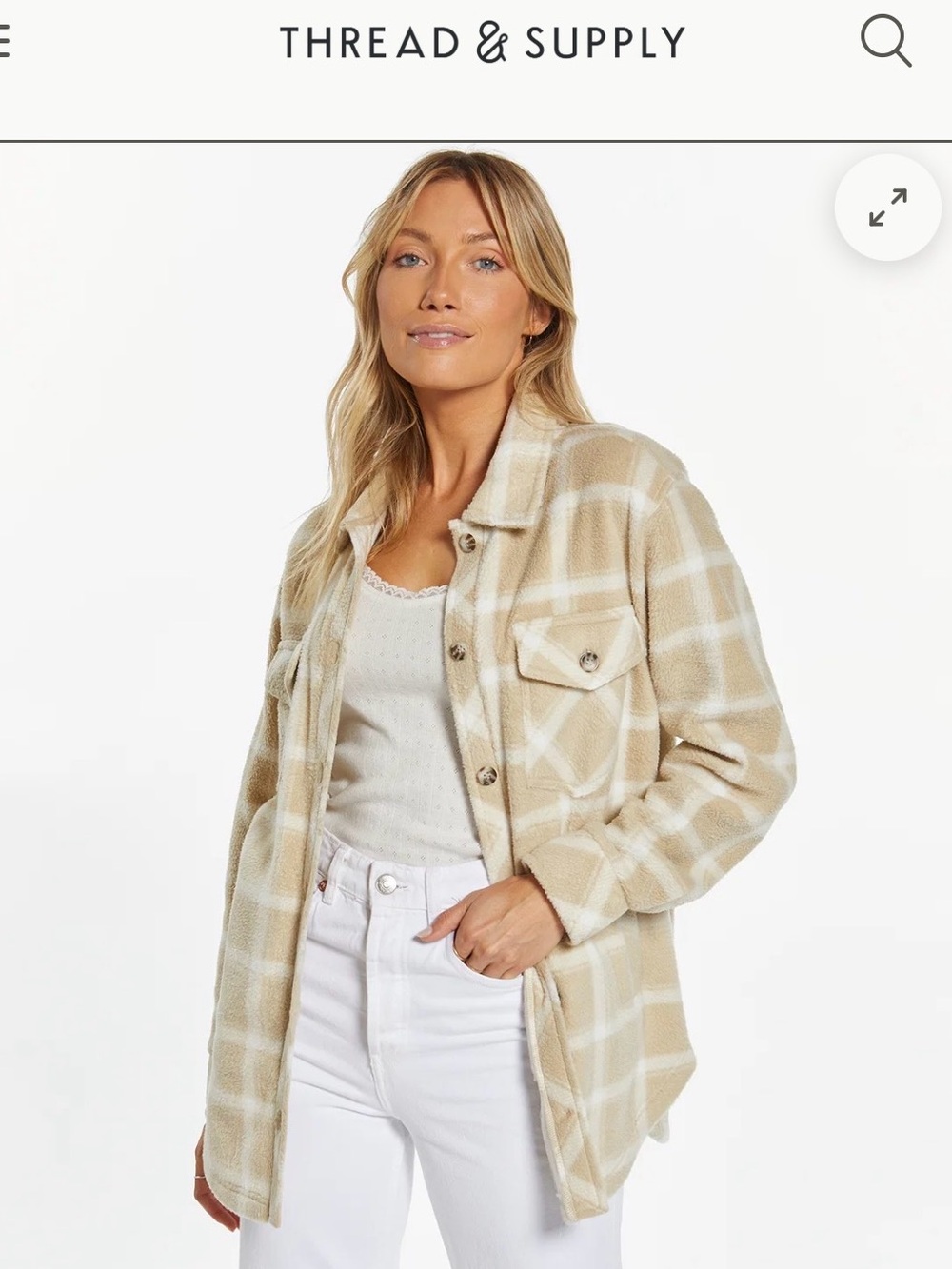 Thread & Supply NWOT Cream and Beige Plaid Shacket